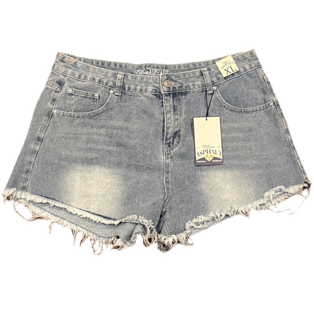 NWT! XL Blue Asphalt USA Light Blue Frayed Jean Shorts